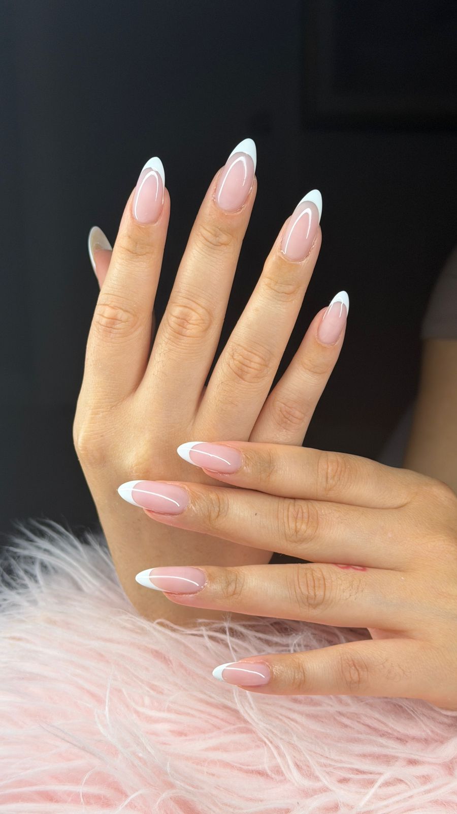 Soft white French almond nails